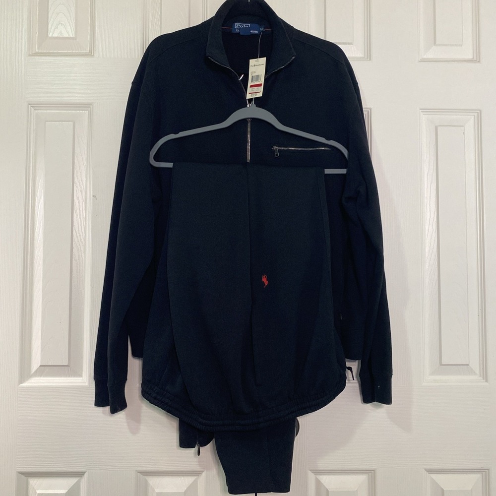 Vintage Polo Sport Ralph Lauren Tracksuit Mens XL Black Pony Sweatsuit Set